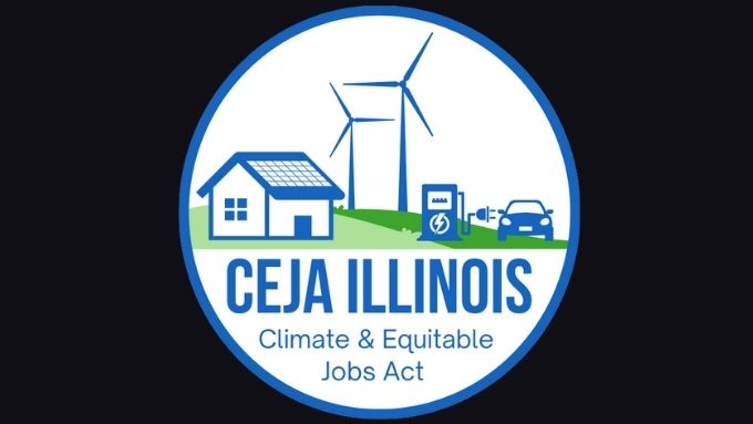 CEJA Illinois Climate and Euitable Jobs Act logo in blue and green
