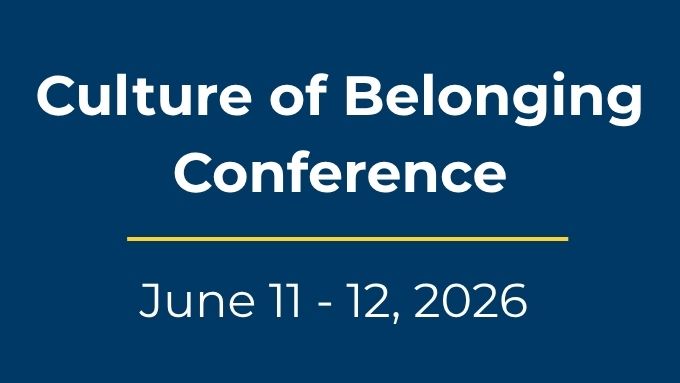 Blue graphic with white letters containing Culture of Belonging Conference, June 11-12, 2026