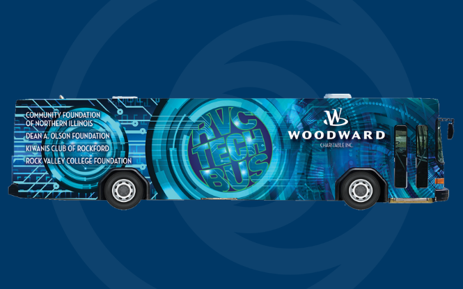 RVC Tech Bus graphic over blue background